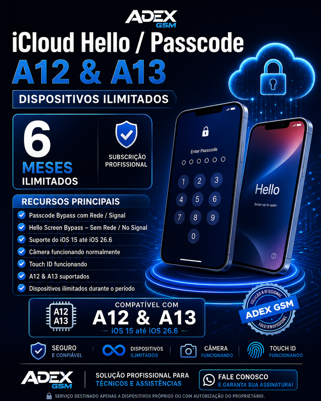 🚀 iCloud Hello / Passcode A12 & A13 — Dispositivos Ilimitados